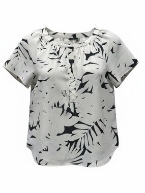 Women's Black & White Short Sleeve Printed Blouse